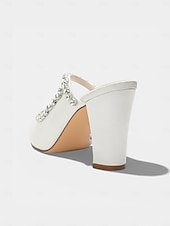 cheap Mother of Bride/Groom-Women's Ivory Block Heel Pumps with Rhinestone Strap, Elegant Mother of the Bride Shoes for Outdoor Garden Weddings
