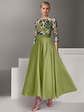 זול שמלות ערב בקו A-גזרת A באורך הקרסול חרוזים רקומים שמלה רשמית שמלת אם הכלה שמלות קוקטייל שמלות ערב שמלת נשף לבוש רשמי אלגנטית בלוק צבע פיצול גבוה חצי שרוול אשליה חתונה רשמי סאטן עם קפלים שסע