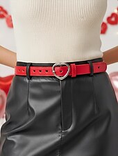 baratos Dia dos Namorados-Cinto feminino ajustável com fivela em formato de coração, em couro sintético, disponível em diversas cores, perfeito para presentes de Dia dos Namorados e para uso diário.