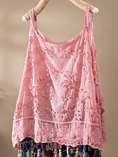 cheap Lace Tops-Women's Blouse Lace Tops Camisole Tank Top Lace Embroidered Eyelet Floral Plain Stylish Classic Modern Sleeveless Crew Neck Regular Tops Daily Holiday Going out White Pink Royal Blue Khaki Summer