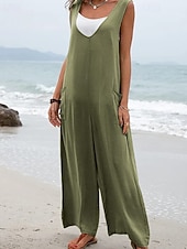economico Tuta-Per donna Normale Tuta Attivo Tinta unica Senza Maniche Gamba larga Scollo a V Tasca Quotidiano Vacanza Vestibilità comoda Nero Rosa Verde Estate