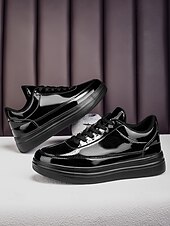 economico Sneakers Eleganti-sneakers slip-on nere da uomo con logo ricamato: eleganti scarpe in similpelle per gli invitati al matrimonio che cercano comfort e moda