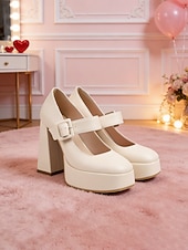 abordables Estilo Disco y Hippie de los años 70-Tacones de plataforma rosas para mujer con correa de hebilla: estilo retro chic para San Valentín, fiestas y ocasiones especiales.