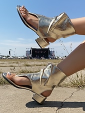 tanie Kobiety-Damskie czarne sandały gladiatorki ze sztucznej skóry zapinane na zamek błyskawiczny z przodu - awangardowe niskie botki na klockowym obcasie, wygodne letnie buty w stylu punk na festiwale muzyczne na