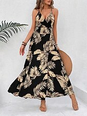 tanie Sukienki kwiatowe na co dzień-Damskie Sukienka maxi Codzienne sukienki Sukienka w kwiatki Sukienka na ramiączkach Elegancja Moda Nowoczesny Na zewnątrz Urlop Wyjściowe Regularny Kwiaty Bez rękawów W serek Biały Lato Wiosna