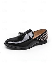 abordables Mocasines-Mocasines negros de charol para hombre: elegantes zapatos sin cordones con detalles tachonados y un diseño moderno, ideales para salidas nocturnas, fiestas, eventos de moda y bodas.