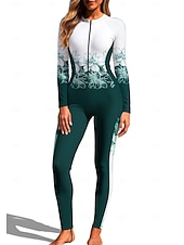 お買い得  ワンピースラッシュガード-女性用 レギュラー ラッシュガード フルボディラッシュガード ワンピースサーフィンスーツ 花 トロピカル風 カラーブロッキング ジッパーを閉める 内蔵ブラ付き フロントファスナー UVサンプロテクション フルカップ UPF50+ 長袖 フルボディー スイムウェア ボディスーツ サーフィン カヌー ビーチ 夏