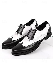 economico Scarpe Oxford-scarpe eleganti da uomo bicolore, stile oxford marrone e bianco, design con lacci, look vintage elegante per matrimoni e occasioni formali