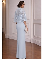 cheap Floor Length-Sheath Column Dress Floor Length Wedding Guest Dress Formal Dresses Evening Gown Mother of the Bride Dress Half Sleeve High Neck Elegant Simple Casual Formal Chiffon Jacquard Shawls with Lace