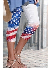 billige Uavhengighetsdag Bukser-amerikansk uavhengighetsdag dame chinos leggings ferie mote gateklær knelange bukser med høy midje amerikansk flagg komfort myk komfortabel elastisk daglig utendørs ferie blå hvit sommer