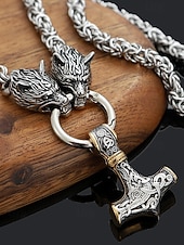 halpa Miesten korut-Miesten viikinkityylinen riipuskaulakoru, metalliseosta sudenpäällä ja Thorin vasaralla, ainutlaatuisia pohjoismaisia koruja arkeen ja juhlaan