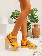 abordables Mujeres-Sandalias de cuña naranjas para mujer: zapatos de vacaciones cómodos y elegantes para la playa, viajes y salidas de verano.