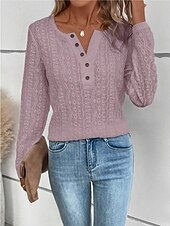 tanie Koronkowe topy-Damskie Top z koronką Bluzka Koronka Guziki Jednokolorowe Elegancki Codzienny Długi rękaw Półgolf Zwykłe topy Codzienny Czarny Biały Fioletowy Brązowy Morelowy Wiosna Jesień
