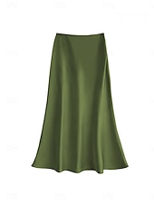 economico Gonne Formali-Per donna Gonne in raso Elegante Vintage Moda Casual Midi Vita Alta Gonne Semplice Arricciato Patchwork Inelastico Quotidiano Ufficio / Carriera Grigio verde Vinaccia Aalbicocca Nero Estate