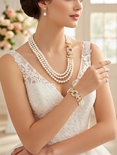 abordables Mariage ACC-collier de perles à plusieurs rangs pour femme &amp;Ensemble de bijoux en strass - élégant collier et bracelet multi-rangs pour les fêtes et le réveillon du Nouvel An &amp;événements spéciaux en soirée