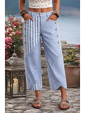 abordables fondos gráficos-Mujer Perneras anchas Chinos Pantalones anchos Pantalones cortos de playa Vacaciones Vintage Estilo Étnico Hasta el Tobillo Alta cintura Graphic A Rayas Correa Retazos Estampado Suave Transpirable