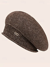 halpa Naisten hatut-Naisten pehmeä polyesterineulottu barettihattu, kevyttä villamaista lankaa, monivärinen klassinen ranskalainen tyyli jokapäiväiseen käyttöön, kaupunkiretkille, matkoille ja syksy-talvimuotiin