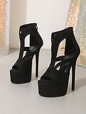preiswerte Plattform Sandalen-Schwarze Damen-Plateausandalen mit ultrahohem Absatz, Riemchensandalen mit offener Zehenpartie und Stilettoabsatz für Partys im Nachtleben