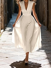 tanie Prosta sukienka-Damskie Sukienka midi Sukienka do pracy Sukienka kamizelka Elegancja Moda Nowoczesny Na zewnątrz Biuro Urlop Regularny Równina Bez rękawów W serek Morelowy Lato Wiosna