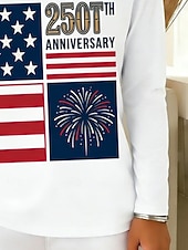  Amerikansk uavhengighetsdag Dame T skjorte T-skjorte Trykt mønster Grafisk Amerikansk flagg Mote Klassisk Fritid Langermet Crew-hals Vanlige topper Daglig Ut på byen Helg Blå Hvit Vår Høst