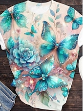 baratos Camiseta de Arte &amp; Design-Dia da Independência Americana Mulheres Camiseta Imprimir Gráfico Borboleta Vintage à moda Clássico Manga Curta Gola Redonda Tops regulares Diário Final de semana Verde Claro Castanho Claro Roxo