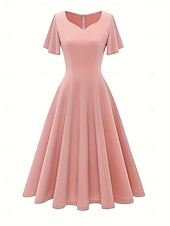 billige Kjoler-Elegant كلاسيكي 1950-tallet Middag A-linje kjole Swing kjole Flare kjole Korte ermer A-linje Kostyme Dame Karneval Valentinsdag Maskerade Feriereise Maskerade Utdrikningslag Voksne Kjole Vår sommer