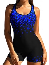 preiswerte One Pieces Rash Guards-Damen Standard Anti UV Shirt Einteiliger Surfanzug Badeanzug Geometrisch Farbblockierung mit integriertem BH Boyleg Kurzes Bein UV Schutz Elastisch Ärmellos Surfen Schnorcheln Wassersport Sommer