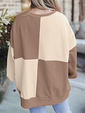 Недорогие Простые худи-Жен. Pullover Толстовки Пэчворк Пуговицы Контрастных цветов Мода Классика Современное Длинный рукав Вырез под горло Обычные топы Для улицы На каждый день Синий Черный Розовый Небесно-голубой Зеленый