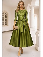  A-linja Polven yli Cocktailmekot Tyylikäs 3/4 hiha Venekaula-aukko Puutarhajuhlat Häät Tafti Paljetein koristeltu kanssa Rusetti(rusetit) Laskokset