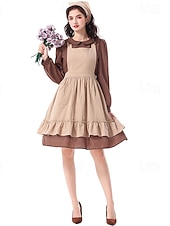  250e jubileum VS 19e eeuw jaren 1800 Prairiejurk Bonnet en schortset Lange Mouwen Pionier Meisje Koloniaal Pionier Onafhankelijkheidsoorlog Kostuum Dames Halloween Carnaval 4 juli Volwassenen Kleding