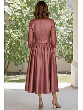 baratos Comprimento do tornozelo-Linha A Longuette Vestido de Derby Vestido Para Mãe dos Noivos Manga Longa Colarinho de Camisa Elegante Vintage Simples Formal Kentucky Derby Tafetá com Laço(s)