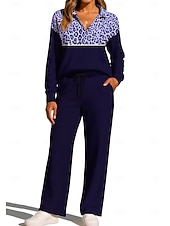 abordables Survêtements-Femmes Sweat-shirt Ensemble Survetement Jogging Pantalon Cordon de serrage Avec Poches Léopard Veste et Pantalon de Jogging Ensemble de vêtements de sport Vêtements d'intérieur Été Printemps Automne