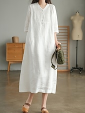 economico Vestiti-Per donna Abito Midi Abiti effetto lino Abito a Tubino Abito Estivo Casual Quotidiano Vestibilità comoda Semplice Manica 3/4 Scollo a V Blu Arancione Verde Beige Estate Autunno