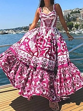 voordelige Vakantie Boho Jurk-Dames Maxi-jurk strand jurk Casual jurk Bloemetjesjurk Elegant Modieus Modern Buiten Vakantie Uitgaan Normale pasvorm Bloemig Mouwloos hihnat V-hals Paars Rode roos Zomer Lente