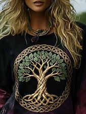  Per donna Camicia Boho Maglietta Stampato Grafico Bohemien Vintage Casual Manica Lunga Girocollo Top Regolari Quotidiano Weekend Abbigliamento da vacanza Nero Estate Primavera Autunno