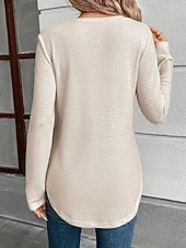 economico T-shirt semplice-Per donna Blusa Bottoni Tinta unica Elegante Casual Manica Lunga Scollo a V Top Regolari Quotidiano Nero Bianco Fucsia Cachi Primavera Autunno Inverno