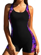 tanie Rash guardy One Piece-Damskie Średnie Docieplacze Jednoczęściowy strój do surfingu Strój kąpielowy Tropikalny Drukowane Blokowanie kolorów Zapiąć na zamek błyskawiczny z wbudowanym biustonoszem Wyjmowane wkładki Ochrona