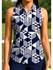 voordelige Dameshirt-Dames Geometrisch Tops Sportshirt Wandelen poloshirt Tennisshirt Mouwloos Vetoketju UPF50+ UV-bestendig Hoge Elasticiteit Vochtregelerend Ademend Tennis Augurkbal Hardlopen Strijkijzer Rits kraag