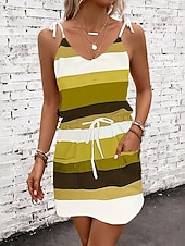 economico Abiti a Strisce e Geometrici-Per donna Mini Abito Tubino Abito Estivo Abito Sottoveste Casual Quotidiano Vestibilità regolare A righe Senza Maniche Scollo a V Blu Rosso Blu reale Viola Estate