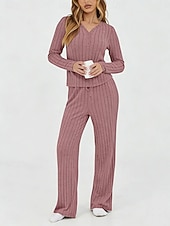 abordables Trajes de blusa para mujer-Mujer Conjuntos de dos piezas Conjuntos de pantalones Bolero Manga Larga Escote en Pico Color sólido Elegante Moda Ropa de calle Casual Diario Exterior Negro Vino Morado Primavera Ajuste regular