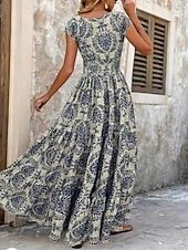 economico Abito Boho da Vacanza-Per donna Abito lungo maxi Abito Lungo Maxi Abito Abito da Spiaggia Abito Floreale Abito Boho Elegante Moda Moderno Quotidiano All'aperto Vacanza Vestibilità regolare Floreale Manica Corta Scollo a V