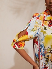 Недорогие Платья для отпуска-Платье-рубашка прямого кроя из атласа с цветочным принтом для отдыха