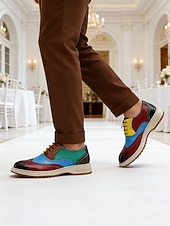 economico Scarpe Oxford-scarpe brogue in similpelle colorate da uomo, calzature formali da lavoro per matrimoni, scarpe eleganti per lo sposo e gli invitati al matrimonio