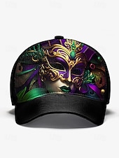 abordables Accesorios-Gorra de béisbol de poliéster para hombre con estampado de máscara de Mardi Gras, ajuste ajustable, varios colores, ideal para carnaval, festivales y atuendos casuales.