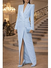  Women's Tuxedo Dress Sheath Column Wedding Formal Wedding Guest Satin 4-Way Stretch Fabric Elegant Glittering Formal Long Sleeve Floor Length Notch lapel collar Double Breasted