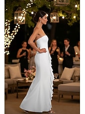 Tubino Colonna Lunghezza al pavimento Abito Bianco Piccolo vestito bianco Elegante Schiena Scoperta Senza Maniche Senza Spalline Matrimonio Formale Crepe Elasticizzato Senza schiena con Volant