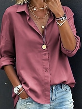 preiswerte Einfache Blusen-Damen Bluse Elegante Oberteile Gerafft Patchwork Knöpfe Einfarbig Einfach Elegant Vintage Damen Langarm Hemdkragen Normale Oberteile Täglich Arbeit Ferien Blau Hellgrün Grün Rosa Grau Herbst Winter