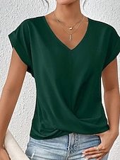 Χαμηλού Κόστους Βασικά Ψεύτικα Πουκάμισα-Γυναικεία Μπλουζάκι Συμπαγές Χρώμα Κλασσικό Καθημερινό Κοντομάνικο Λαιμόκοψη V Κανονικά μπλουζάκια Καθημερινά Εξόδου Σαββατοκύριακο Μαύρο Λευκό Ανθισμένο Ροζ Κρασί Βαθυγάλαζο Καλοκαίρι Άνοιξη