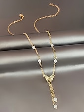 olcso Női nyaklánc-Női ötvözet műgyöngyös pillangós nyaklánc, finom Y-láncos kialakítás, arany és ezüst árnyalatok, elegáns minimalista stílus, tökéletes mindennapi viseletre, hétköznapi öltözékekhez és rétegezéshez