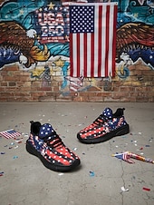 ieftine Pantofi de damă-Statele Unite 250 de ani Aniversarea Pantofilor sport negri pentru femei cu imprimeu steagul SUA cu design cu vultur încălțăminte patriotică pentru Ziua Independenței parade festivaluri alergat și